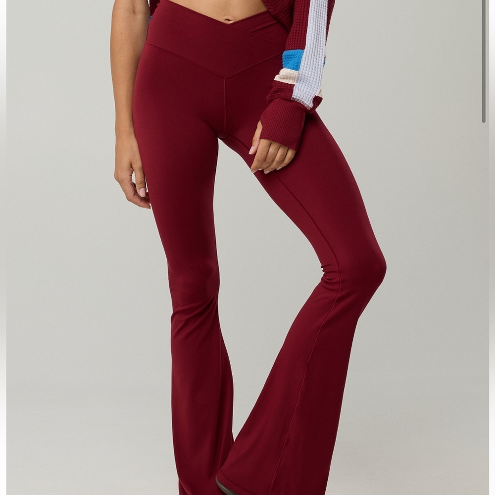 Aerie crossover Burgundy Flare Pants
